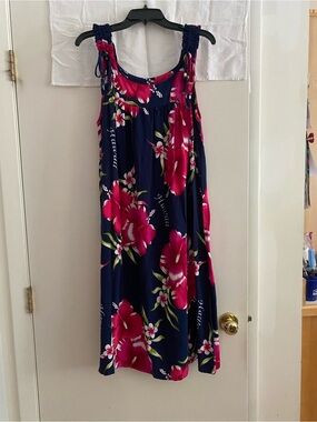ALOHA Fashion Navy Blue & Fuchsia Floral Sundress